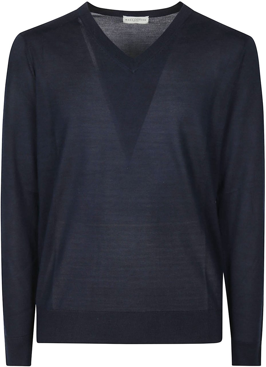 Ballantyne Plain Stitch Sweater Blue Blauw
