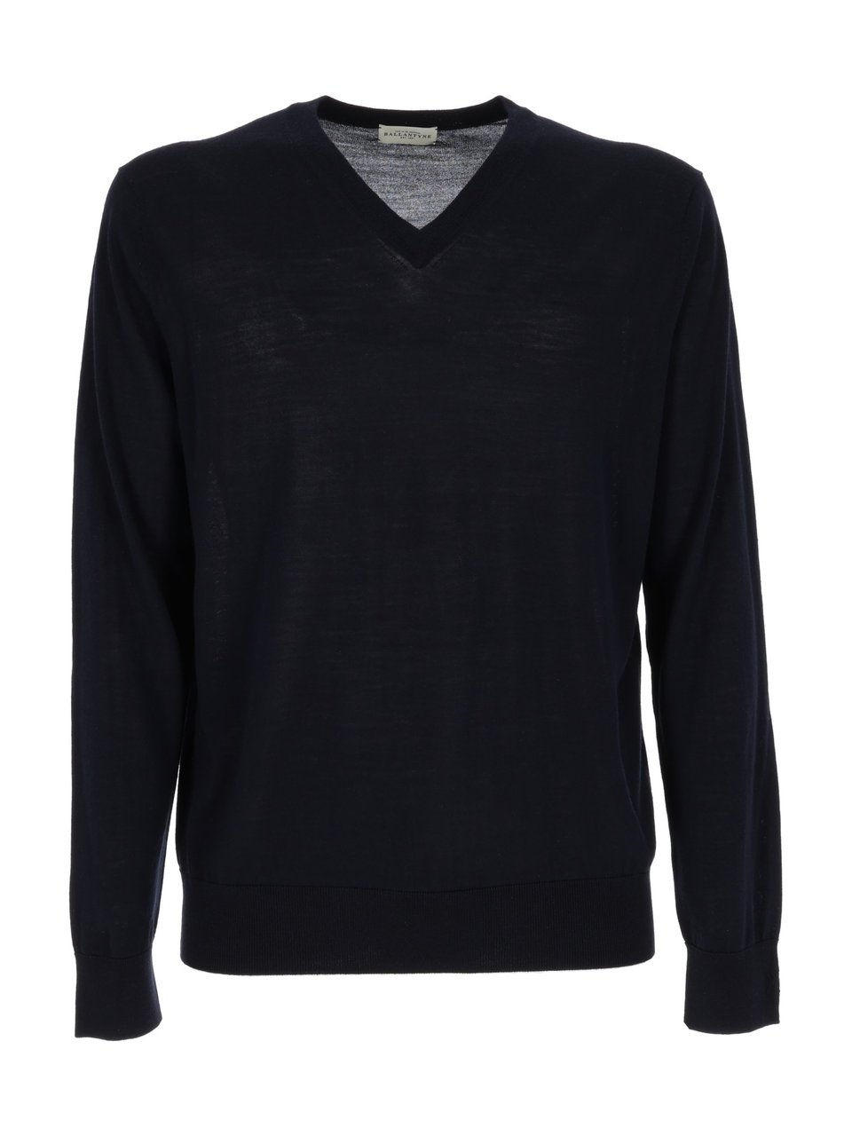 Ballantyne V Neck Ribbed Sweater Zwart