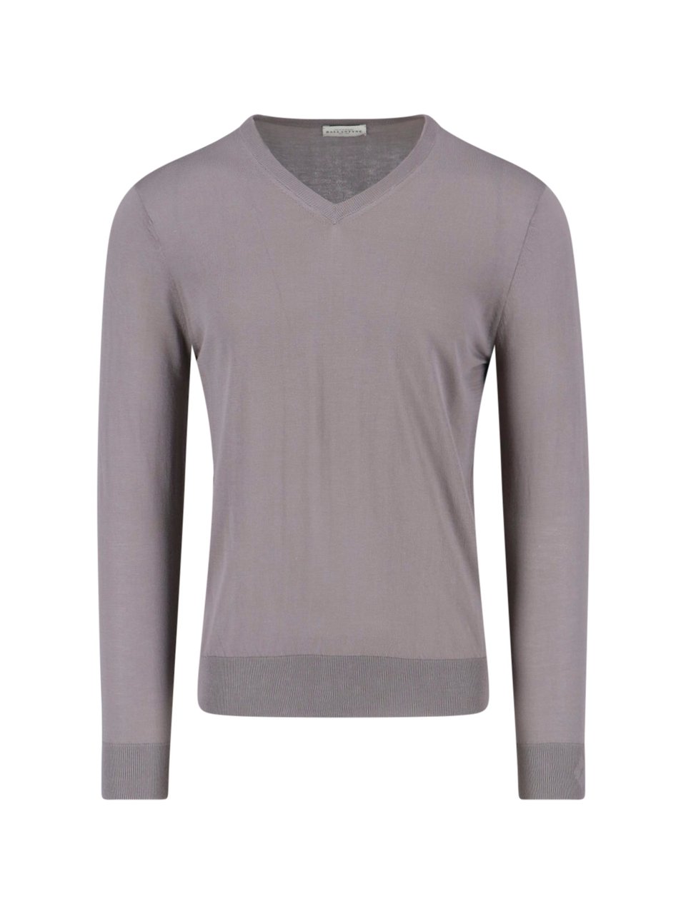 Ballantyne Grey V-Neck Ribbed Cotton Knit Sweater Grijs