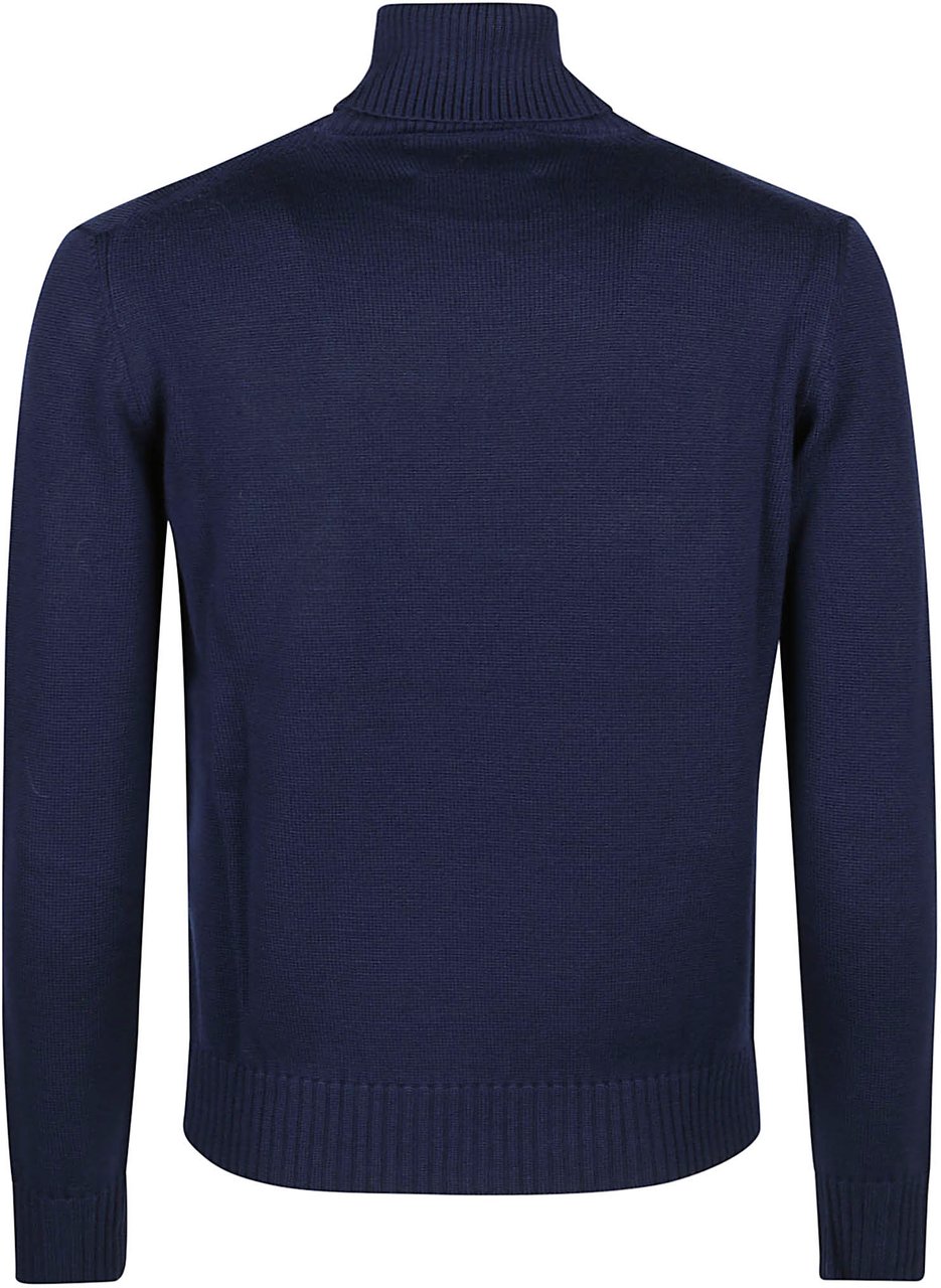 Ballantyne Plain Turtle Neck Sweater Blue Blauw