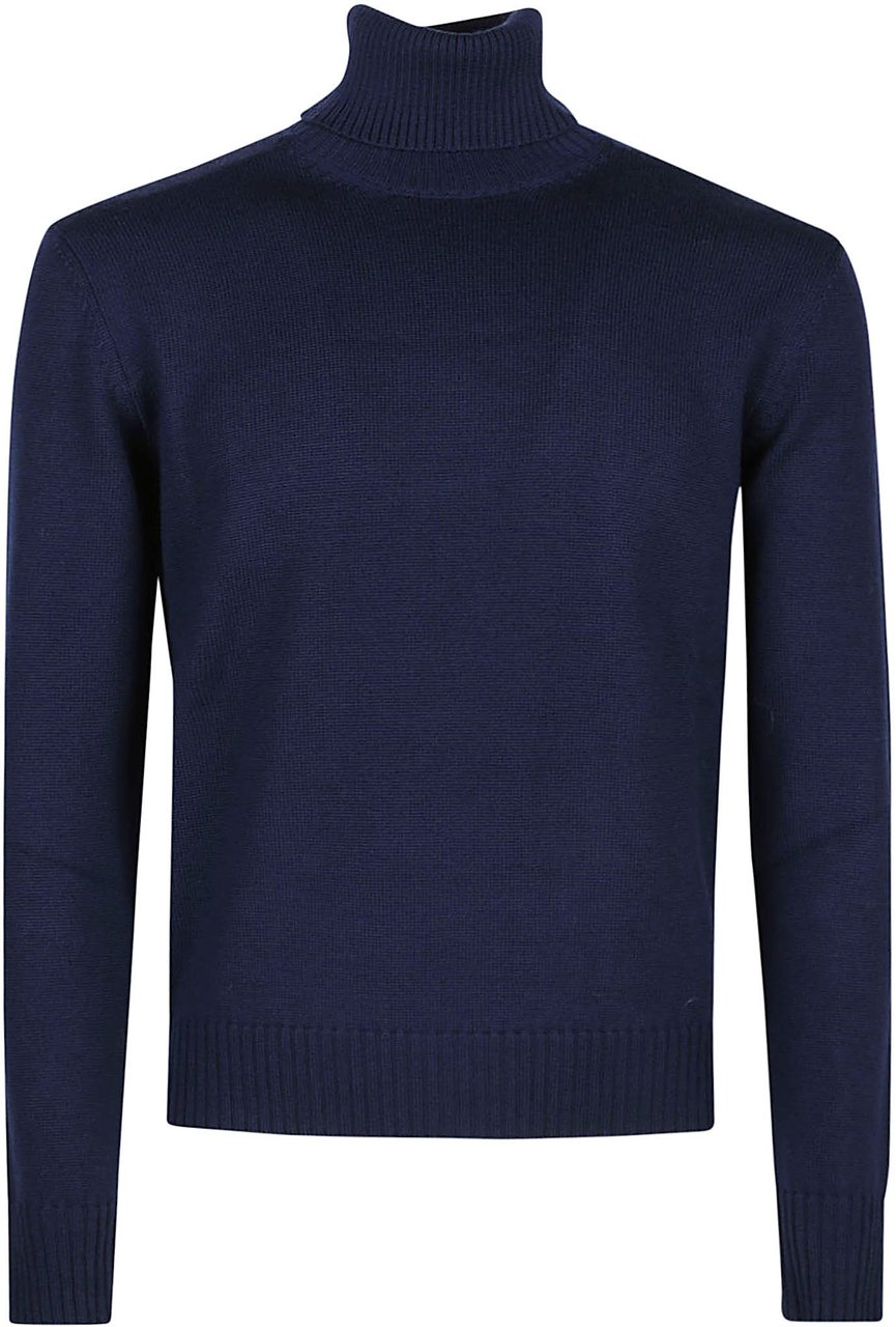 Ballantyne Plain Turtle Neck Sweater Blue Blauw