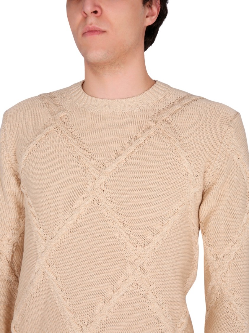Ballantyne Cotton Cable Stitch Crew Neck Sweater Neutraal