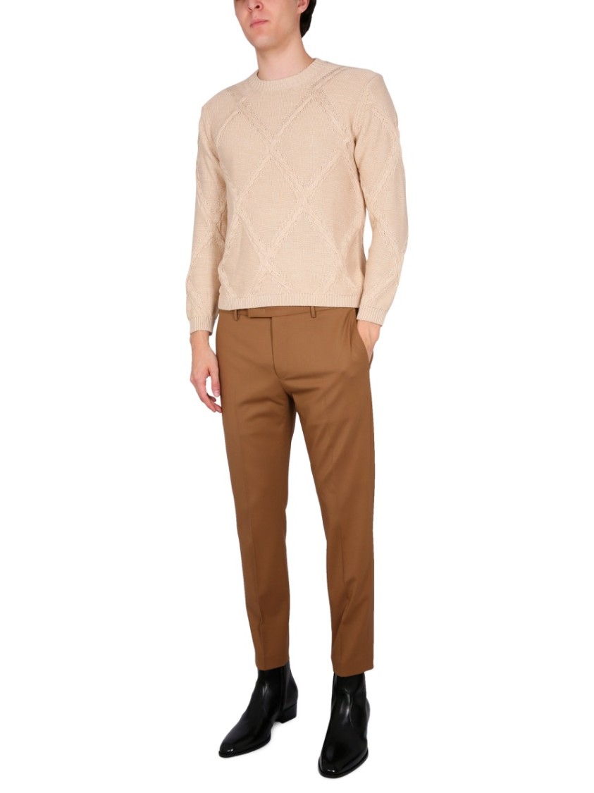 Ballantyne Cotton Cable Stitch Crew Neck Sweater Neutraal