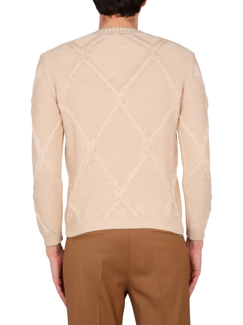 Ballantyne Cotton Cable Stitch Crew Neck Sweater Neutraal