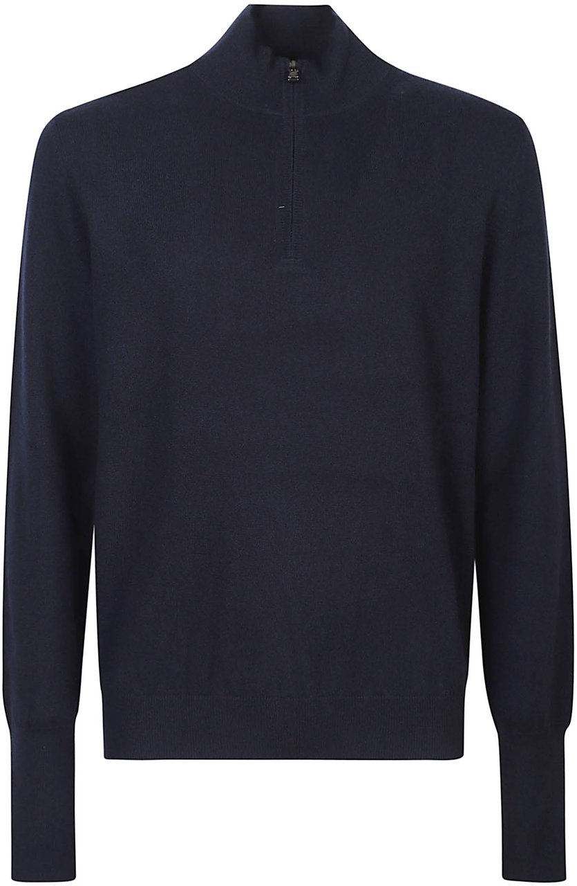 Ballantyne Plain Half Zip Sweater Blue Blauw