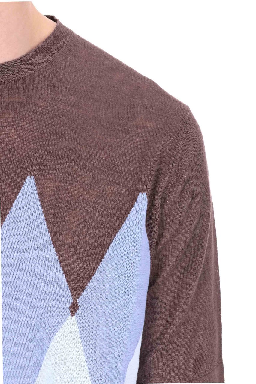 Ballantyne Brown Blue Diamond Argyle T-Shirt Blauw