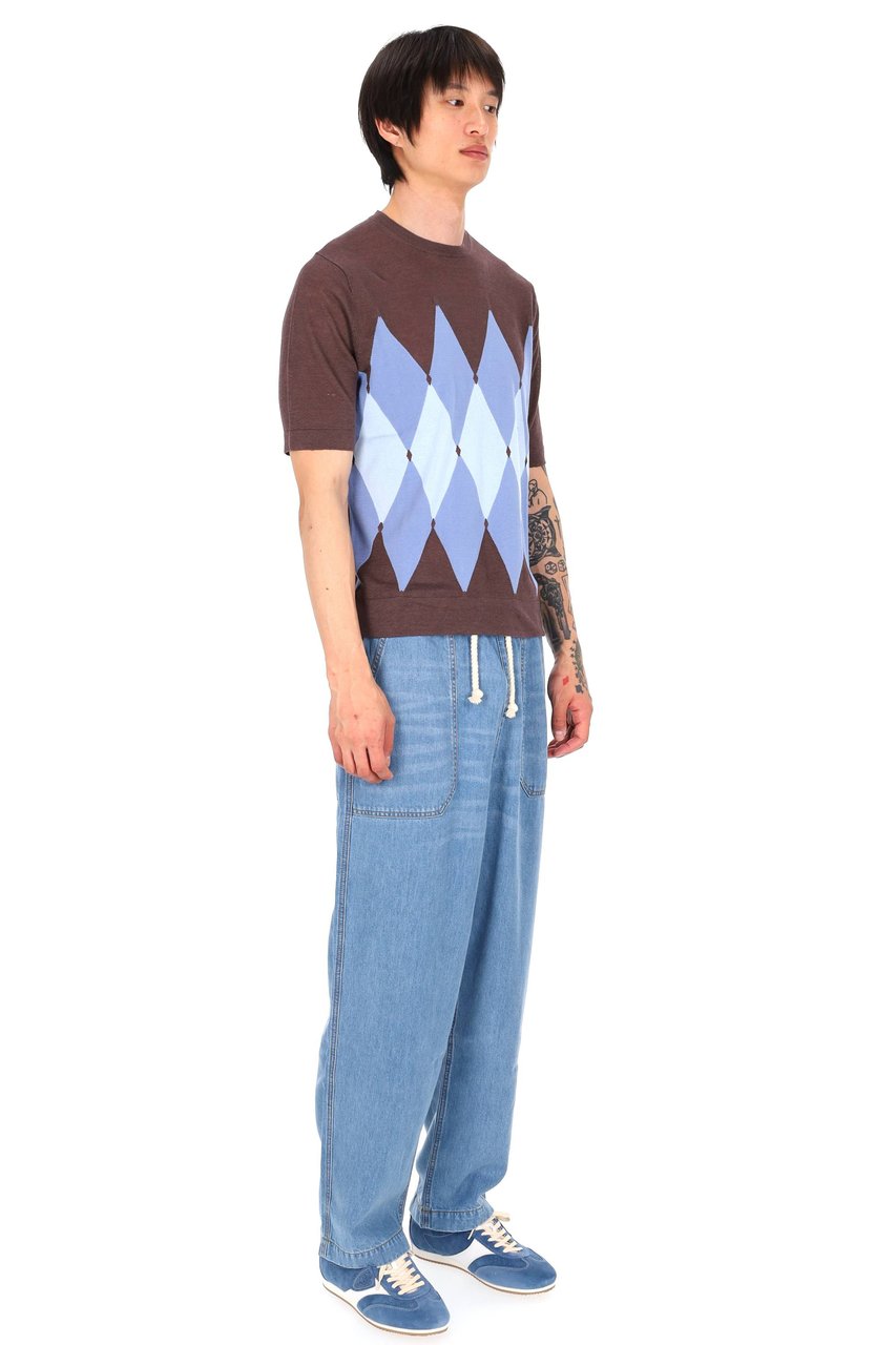 Ballantyne Brown Blue Diamond Argyle T-Shirt Blauw