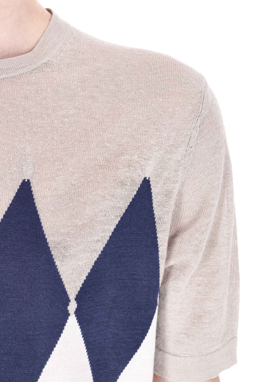 Ballantyne Multicolored Diamond Argyle Linen-Cotton T-Shirt Roze