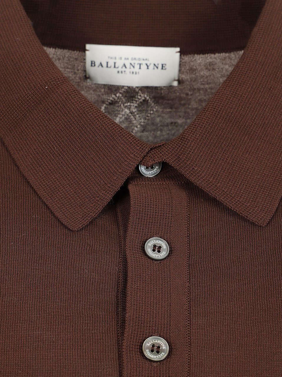 Ballantyne Chocolate Brown Polo Shirt with Ribbed Collar Bruin