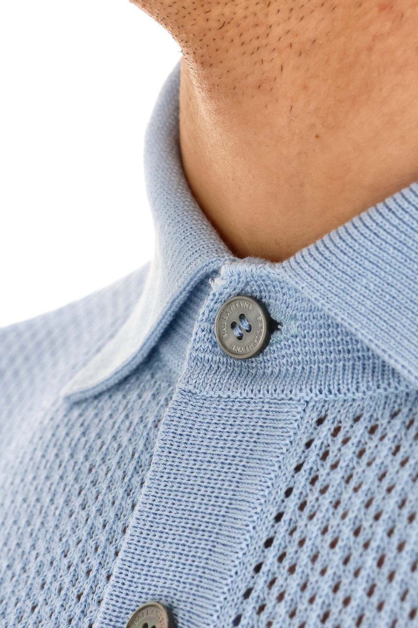 Ballantyne Perforated Cotton Polo Blauw
