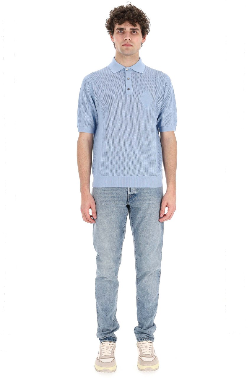Ballantyne Perforated Cotton Polo Blauw