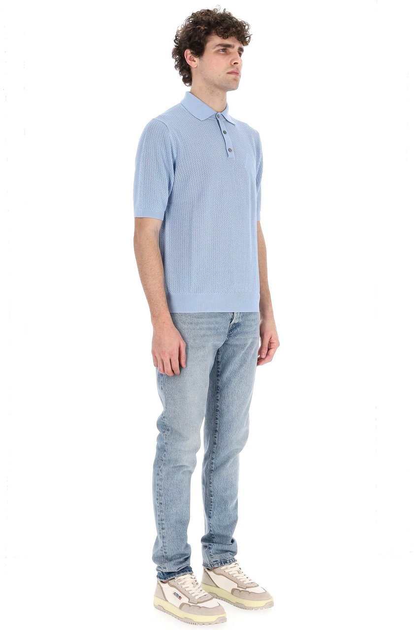 Ballantyne Perforated Cotton Polo Blauw