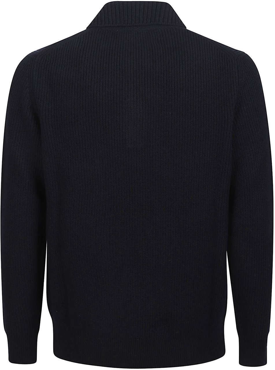 Ballantyne V Neck Polo Sweater Blue Blauw