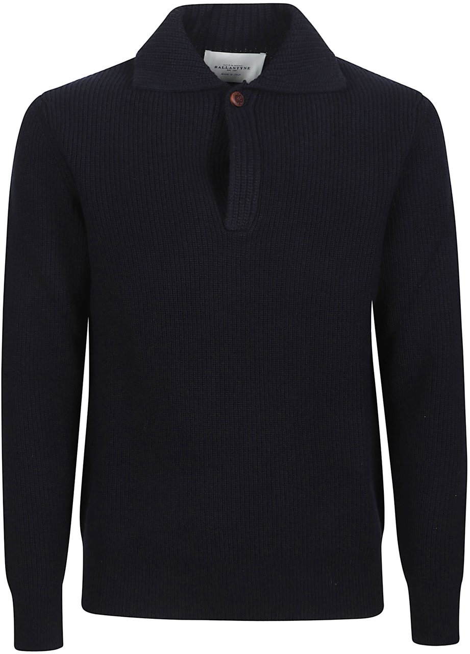 Ballantyne V Neck Polo Sweater Blue Blauw
