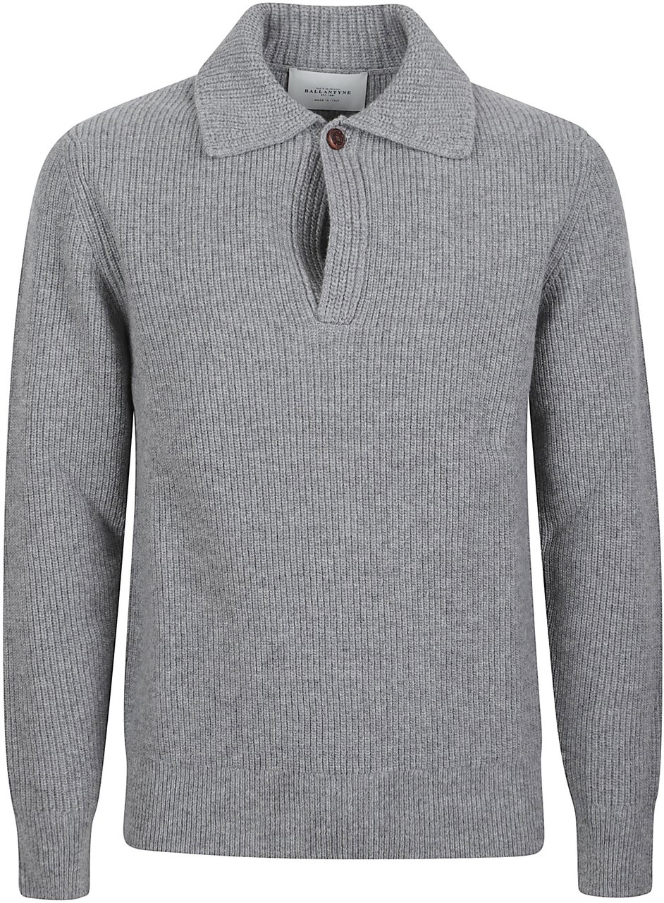 Ballantyne V Neck Polo Sweater Metallic Metallic