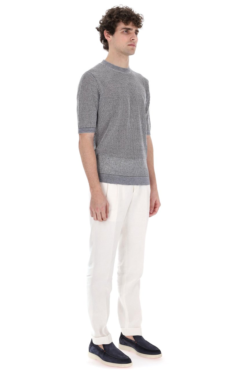 Ballantyne Jacquard Cotton-Linen T-Shirt Grijs