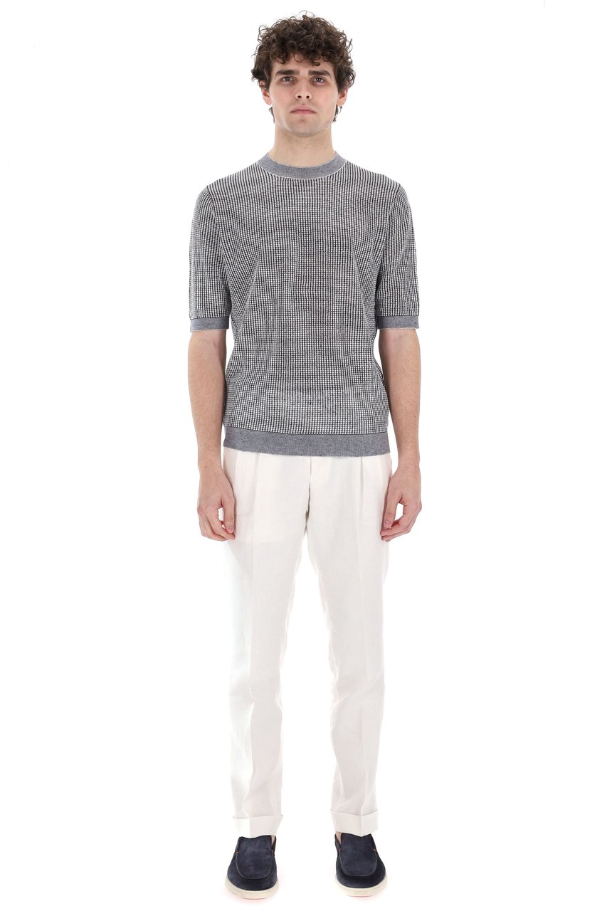 Ballantyne Jacquard Cotton-Linen T-Shirt Grijs