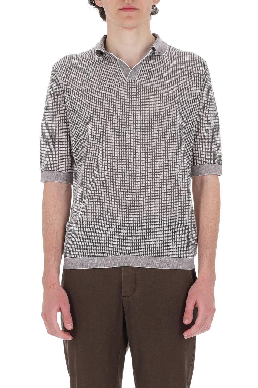 Ballantyne White Brown Textured Cotton-Linen Polo Shirt Neutraal