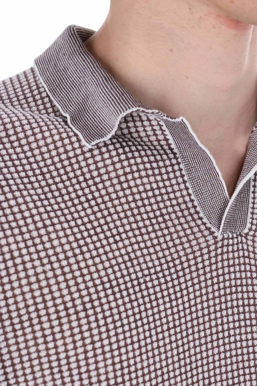 Ballantyne White Brown Textured Cotton-Linen Polo Shirt Neutraal