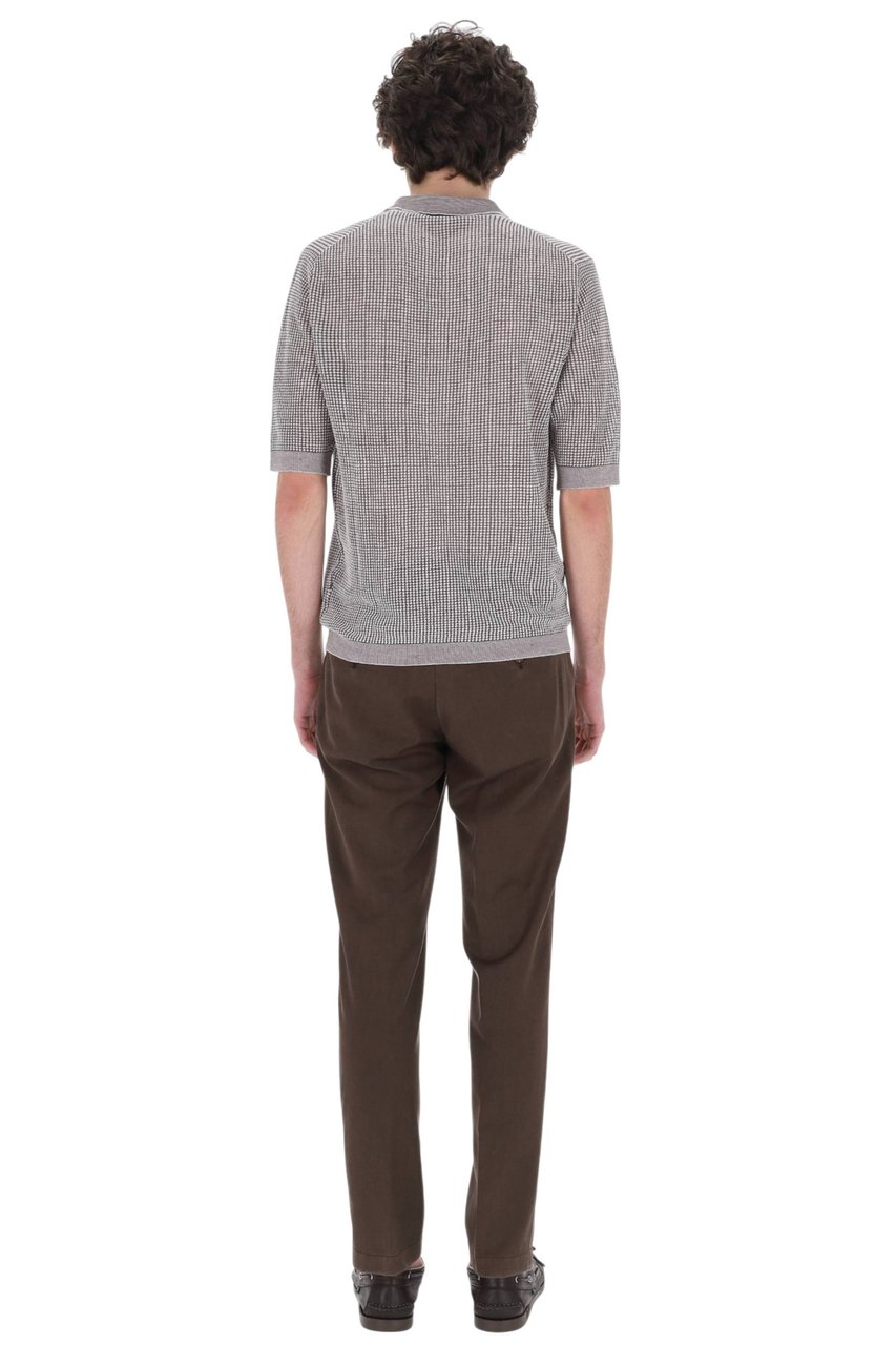 Ballantyne White Brown Textured Cotton-Linen Polo Shirt Neutraal