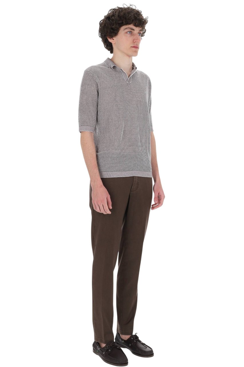 Ballantyne White Brown Textured Cotton-Linen Polo Shirt Neutraal