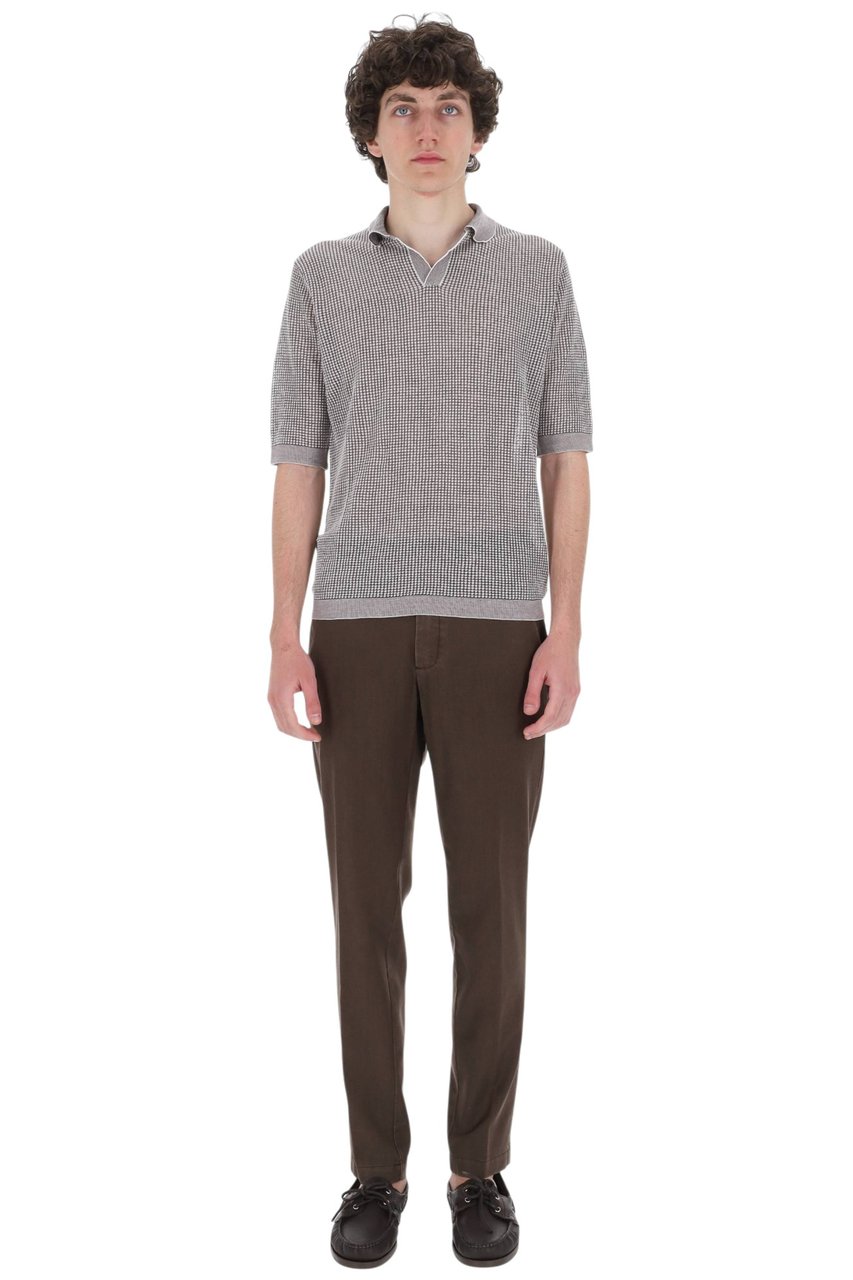 Ballantyne White Brown Textured Cotton-Linen Polo Shirt Neutraal