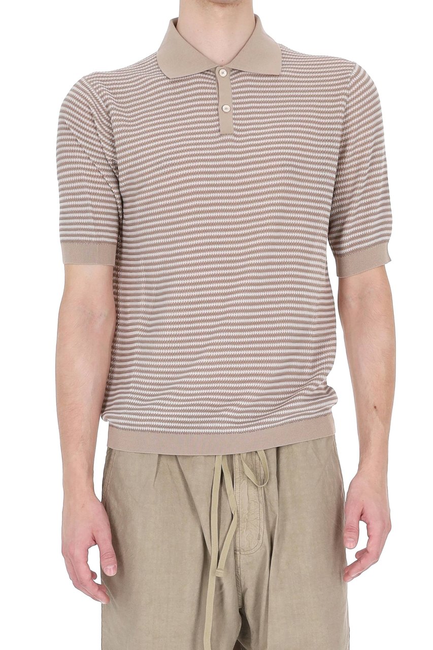 Ballantyne Beige Textured Cotton Polo Shirt Roze
