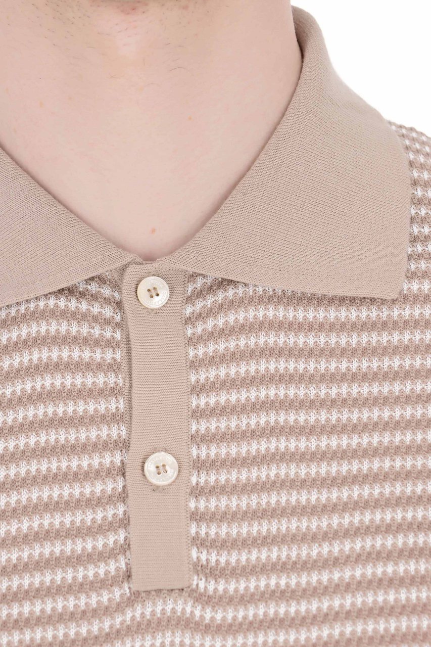 Ballantyne Beige Textured Cotton Polo Shirt Roze