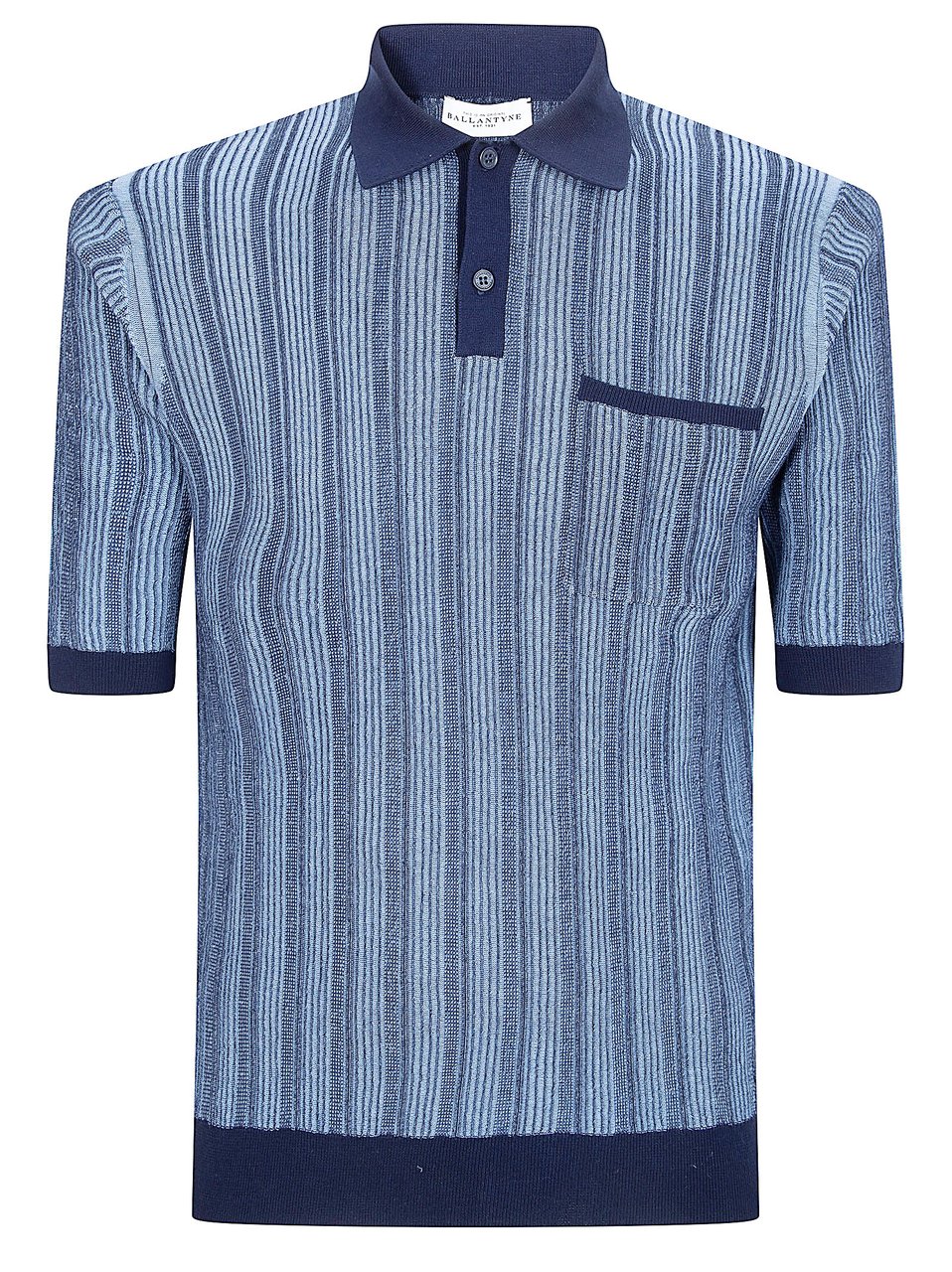 Ballantyne Textured Stripe Polo Shirt with Chest Pocket Detail Blauw