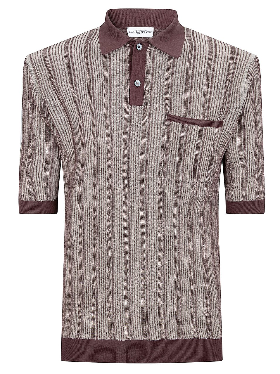 Ballantyne Textured Striped Polo Shirt with Classic Collar and Chest Pocket Grijs