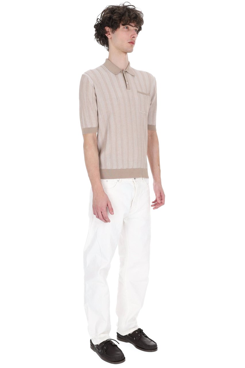 Ballantyne Beige Textured Cotton Pocket Polo Shirt Wit