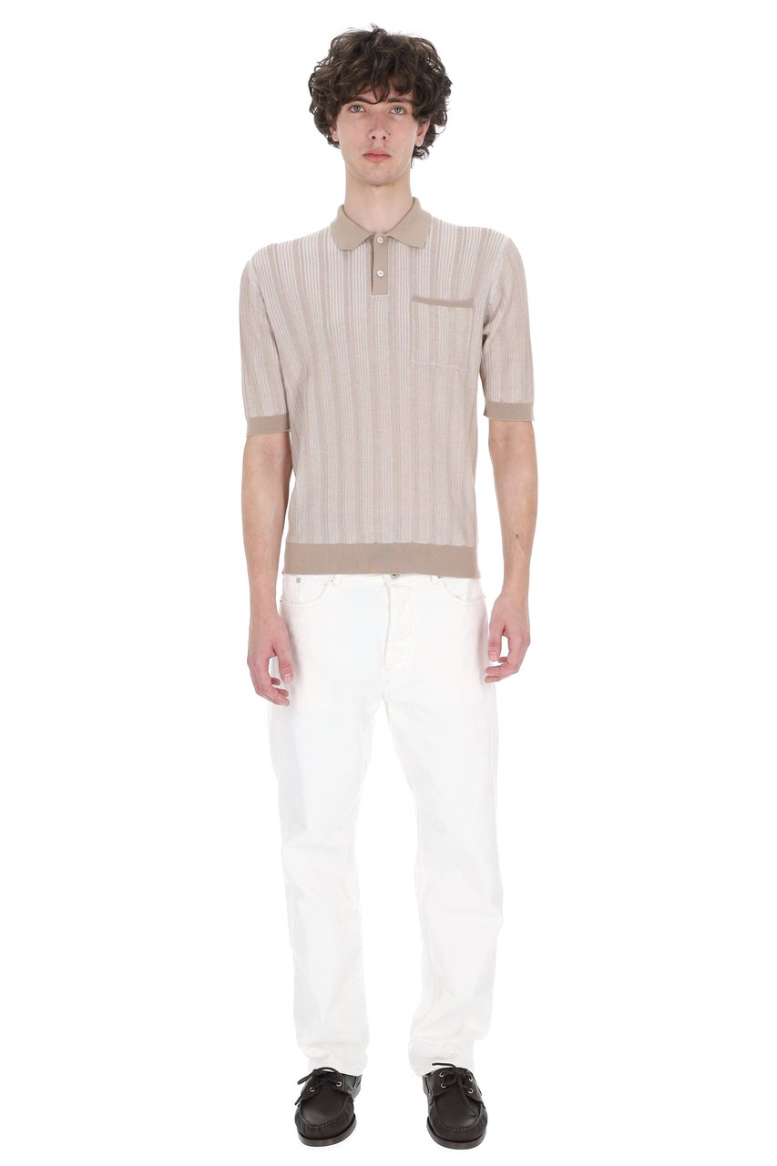 Ballantyne Beige Textured Cotton Pocket Polo Shirt Wit