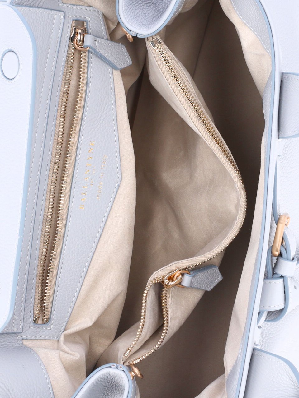 Ballantyne Structured Light Blue Calf Leather Tote With Adjustable Buckle Blauw