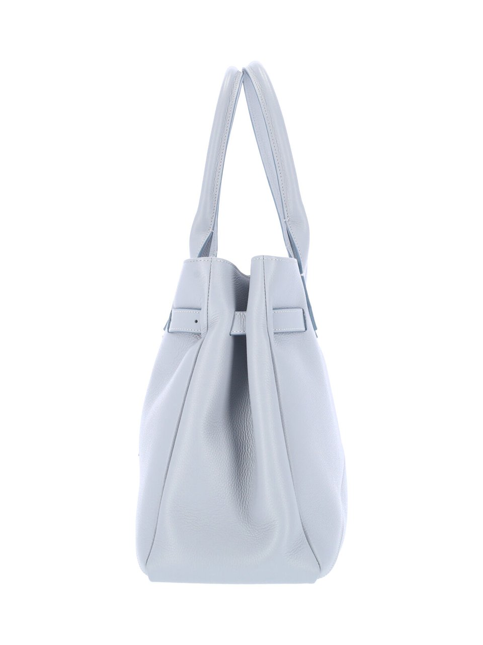 Ballantyne Structured Light Blue Calf Leather Tote With Adjustable Buckle Blauw