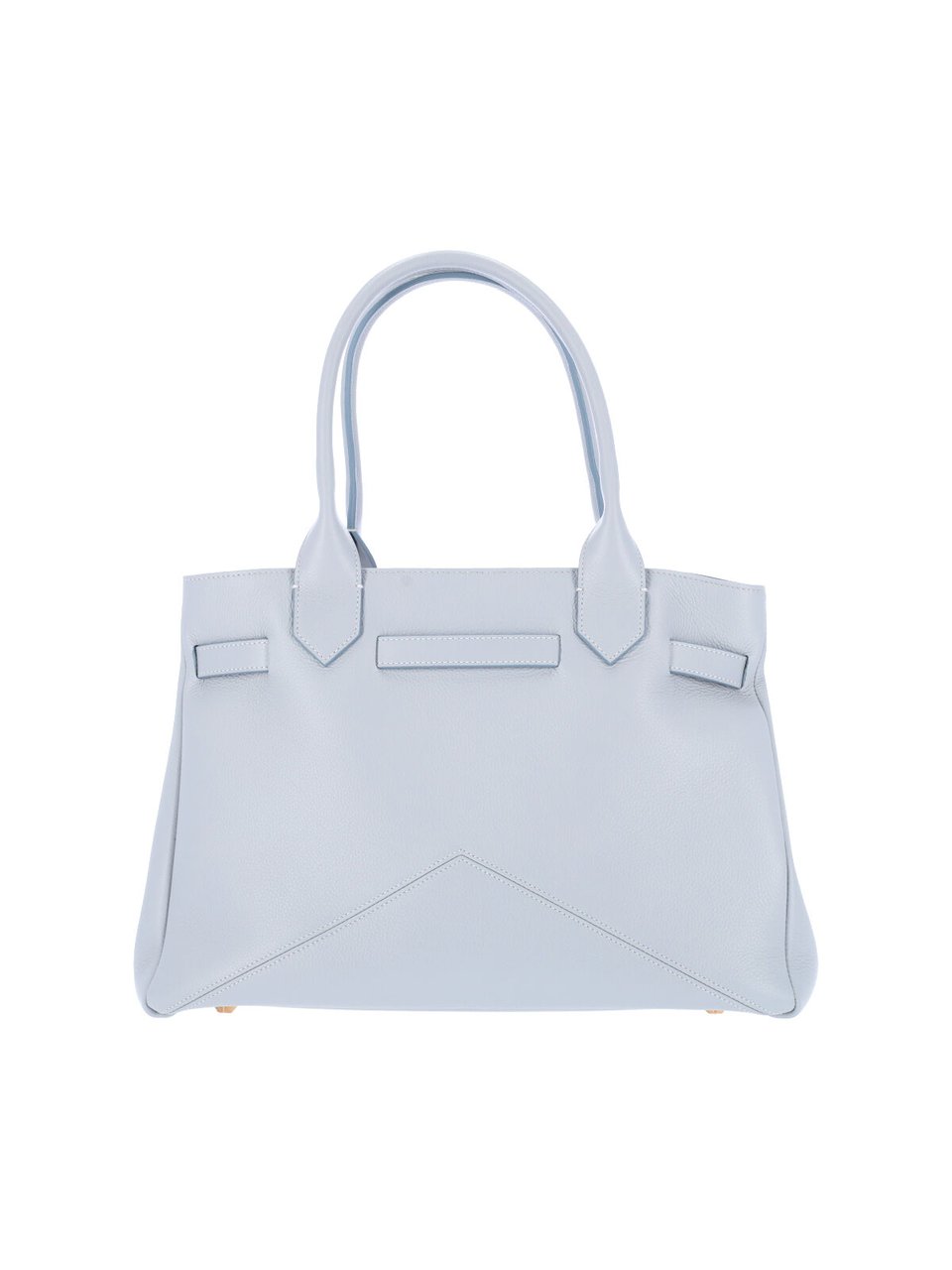 Ballantyne Structured Light Blue Calf Leather Tote With Adjustable Buckle Blauw