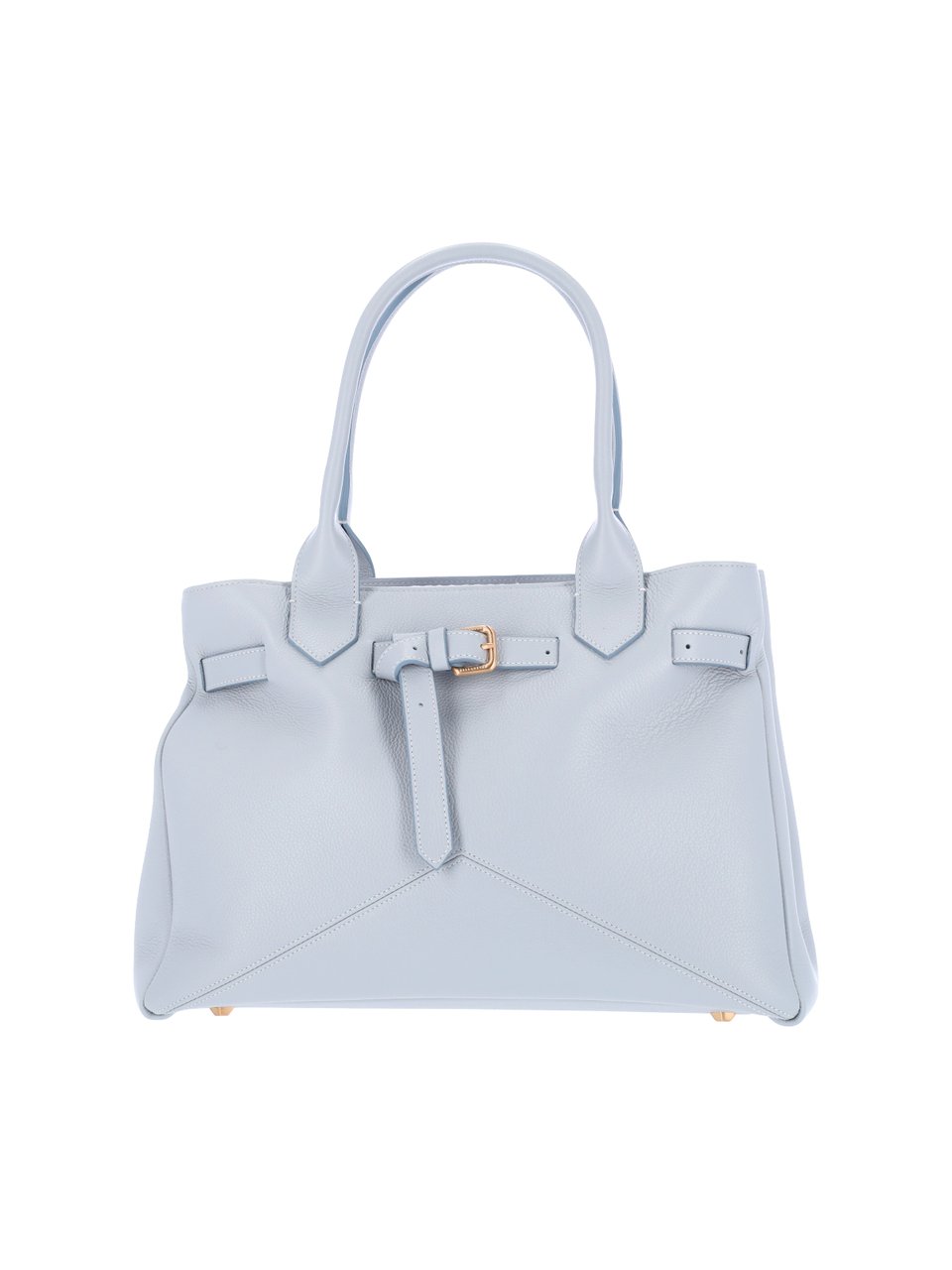 Ballantyne Structured Light Blue Calf Leather Tote With Adjustable Buckle Blauw