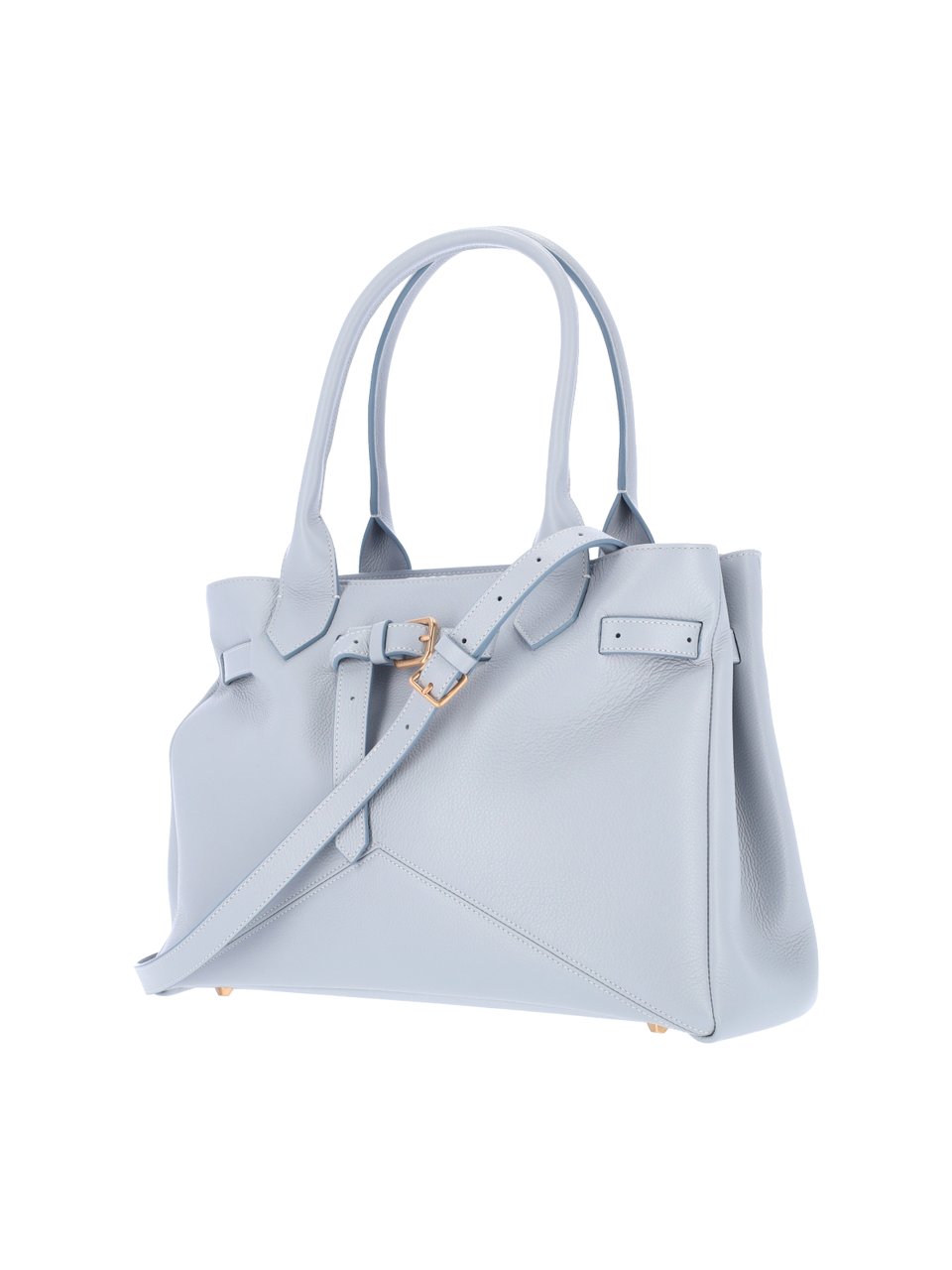 Ballantyne Structured Light Blue Calf Leather Tote With Adjustable Buckle Blauw