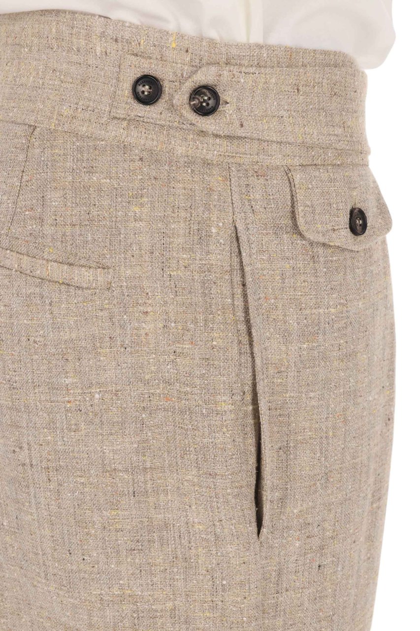 Ballantyne Linen-Silk Banded Waist Straight-Leg Pants Grijs