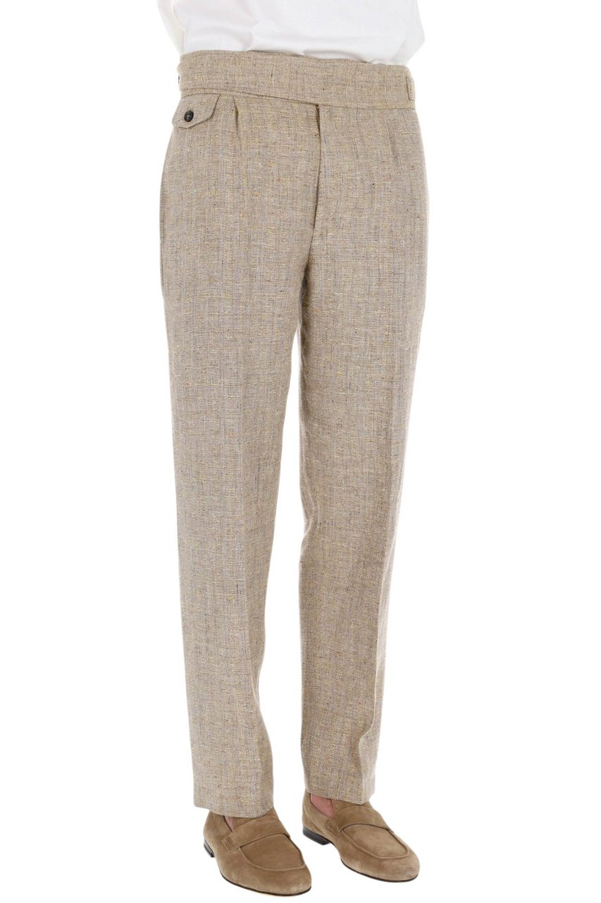 Ballantyne Linen-Silk Banded Waist Straight-Leg Pants Grijs