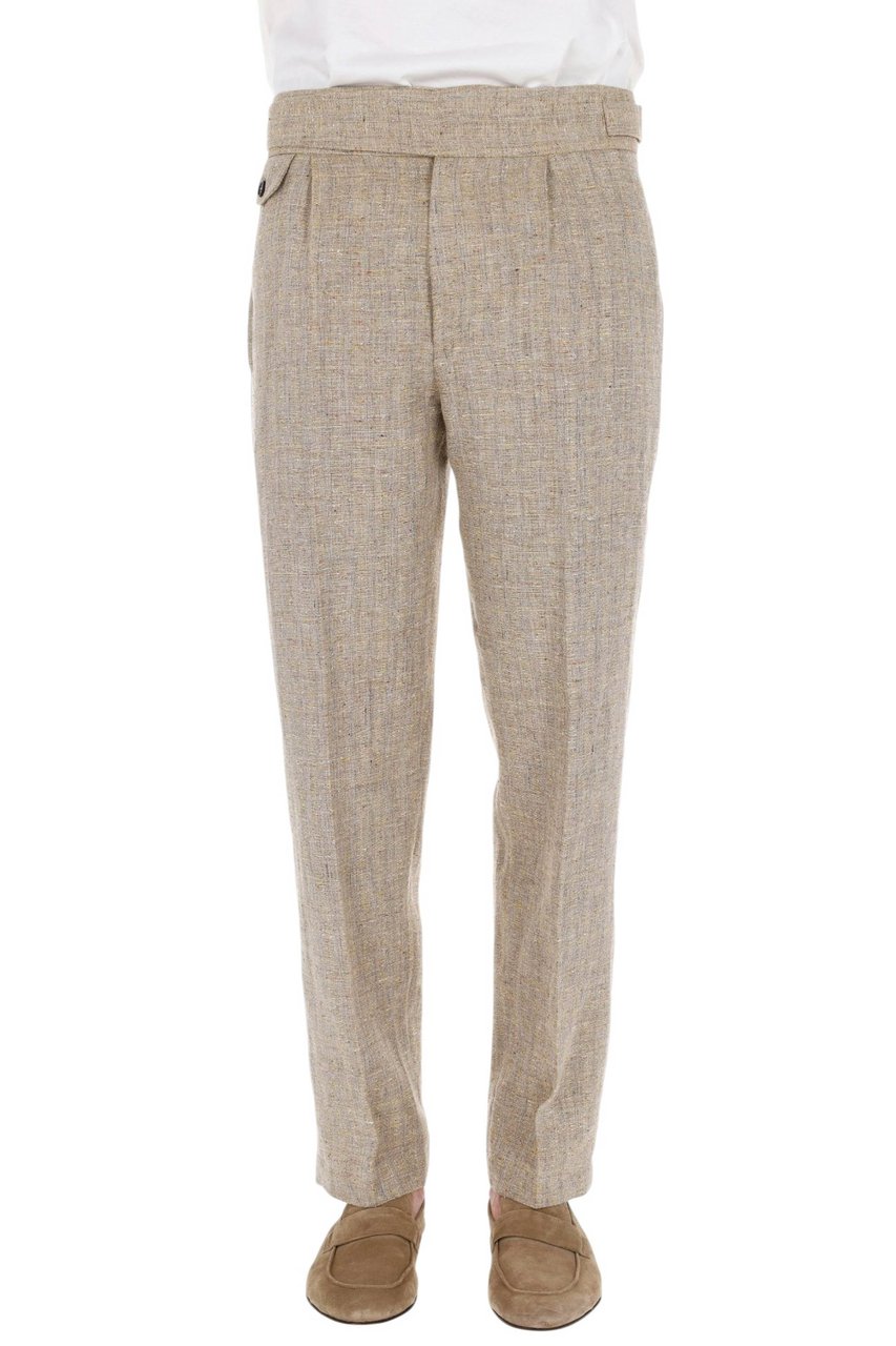Ballantyne Linen-Silk Banded Waist Straight-Leg Pants Grijs