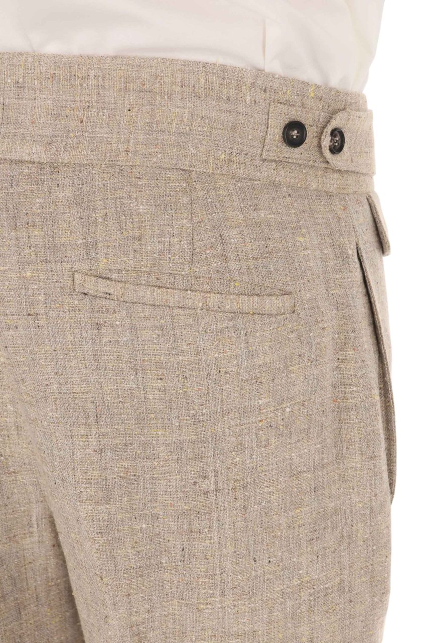 Ballantyne Linen-Silk Banded Waist Straight-Leg Pants Grijs