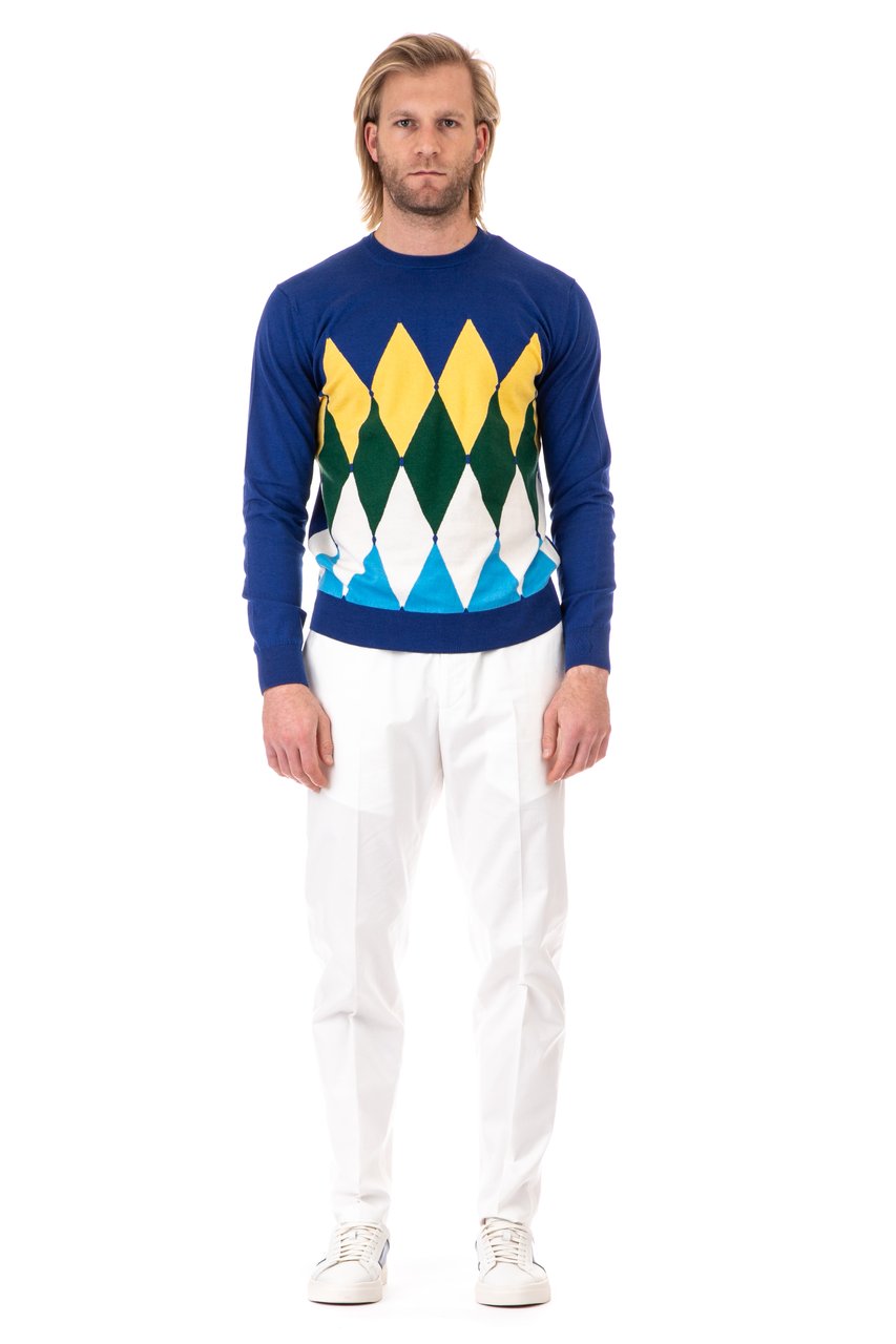 Ballantyne Diamond Cotton-Cashmere Crewneck Sweater Wit