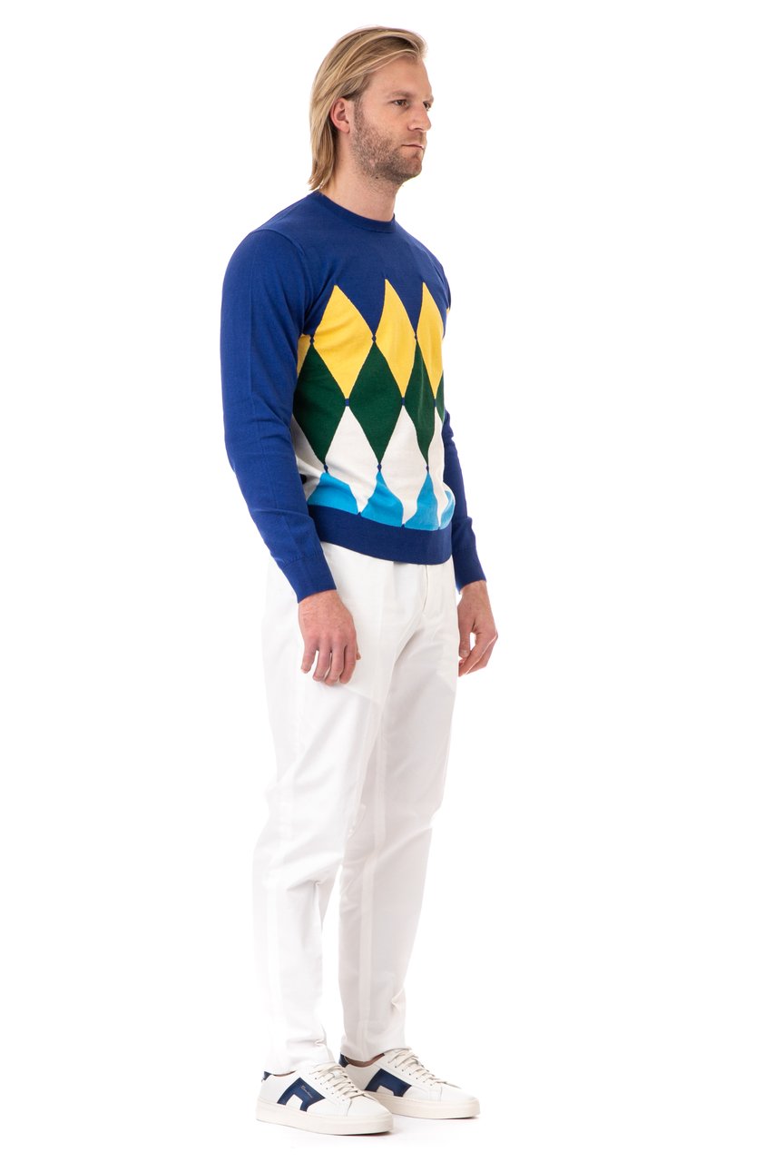 Ballantyne Diamond Cotton-Cashmere Crewneck Sweater Wit