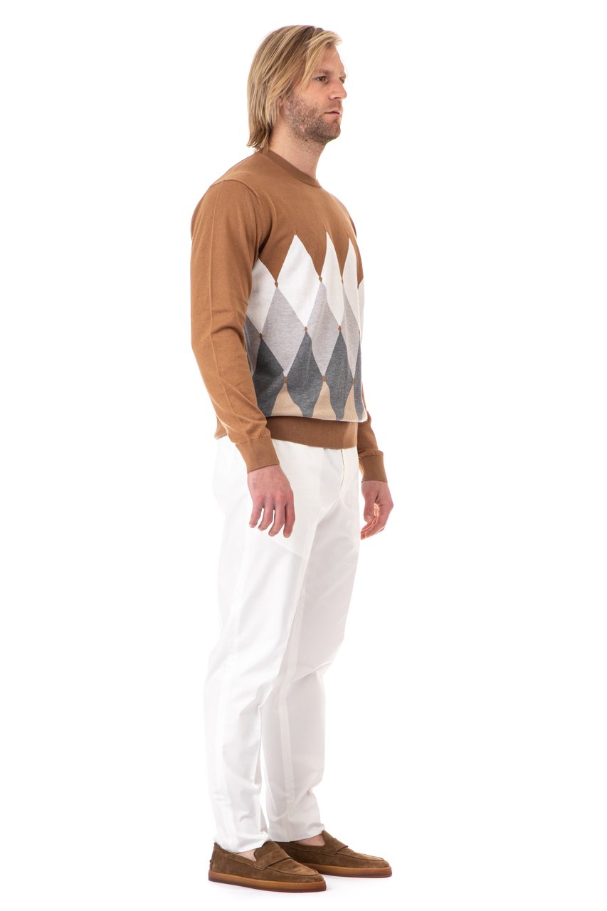 Ballantyne Diamond Cotton-Cashmere Crewneck Sweater Wit