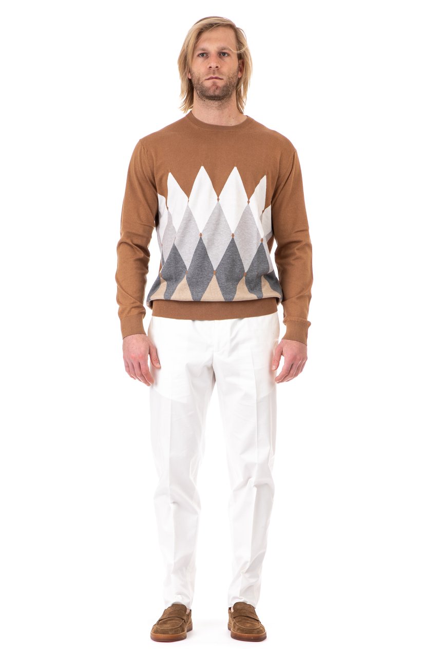 Ballantyne Diamond Cotton-Cashmere Crewneck Sweater Wit