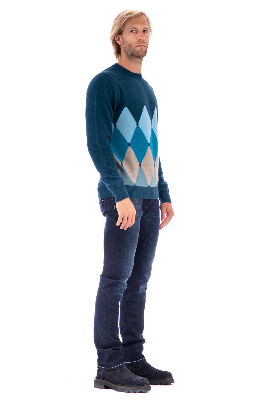 Ballantyne Argyle Cashmere Crewneck Sweater Grijs