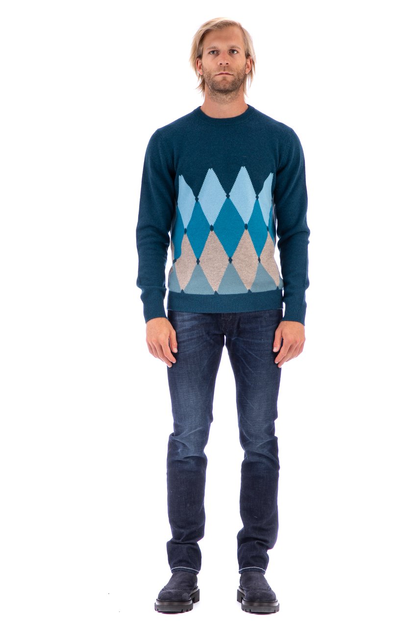 Ballantyne Argyle Cashmere Crewneck Sweater Grijs