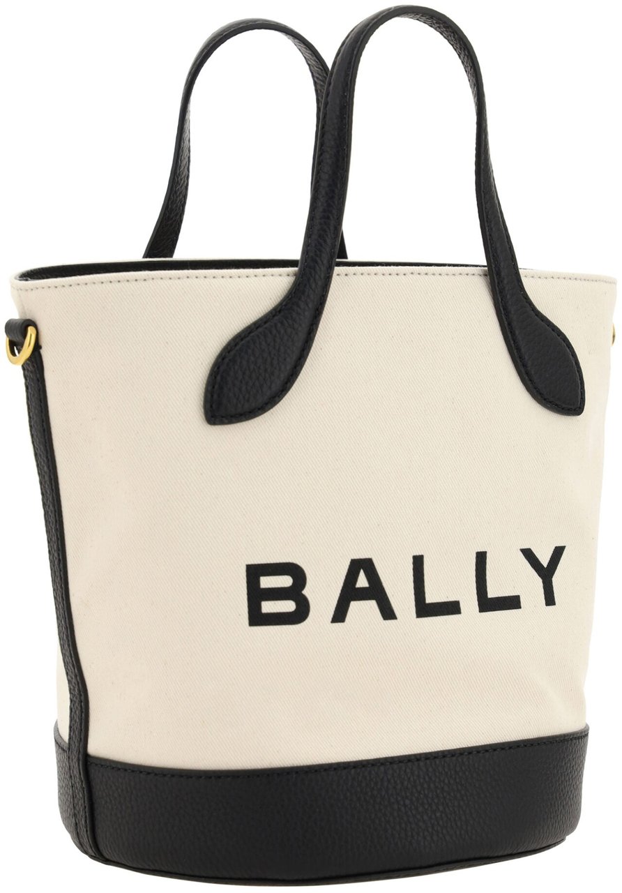 Bally Bally White and Black Leather Bucket Bag Zwart