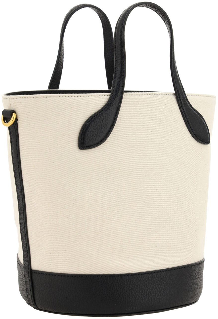 Bally Bally White and Black Leather Bucket Bag Zwart