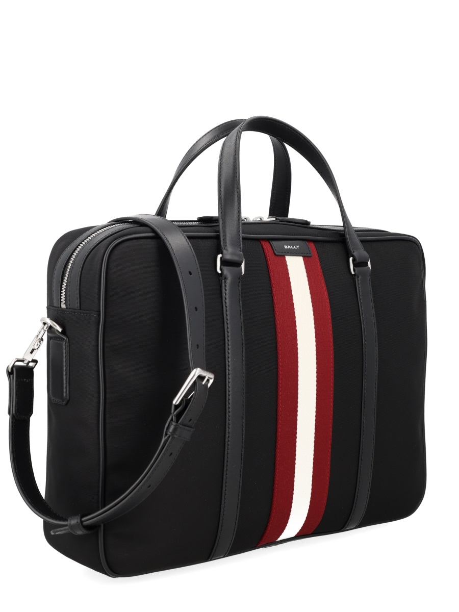Bally Code Polyamide Vertical Stripe Briefcase Zwart